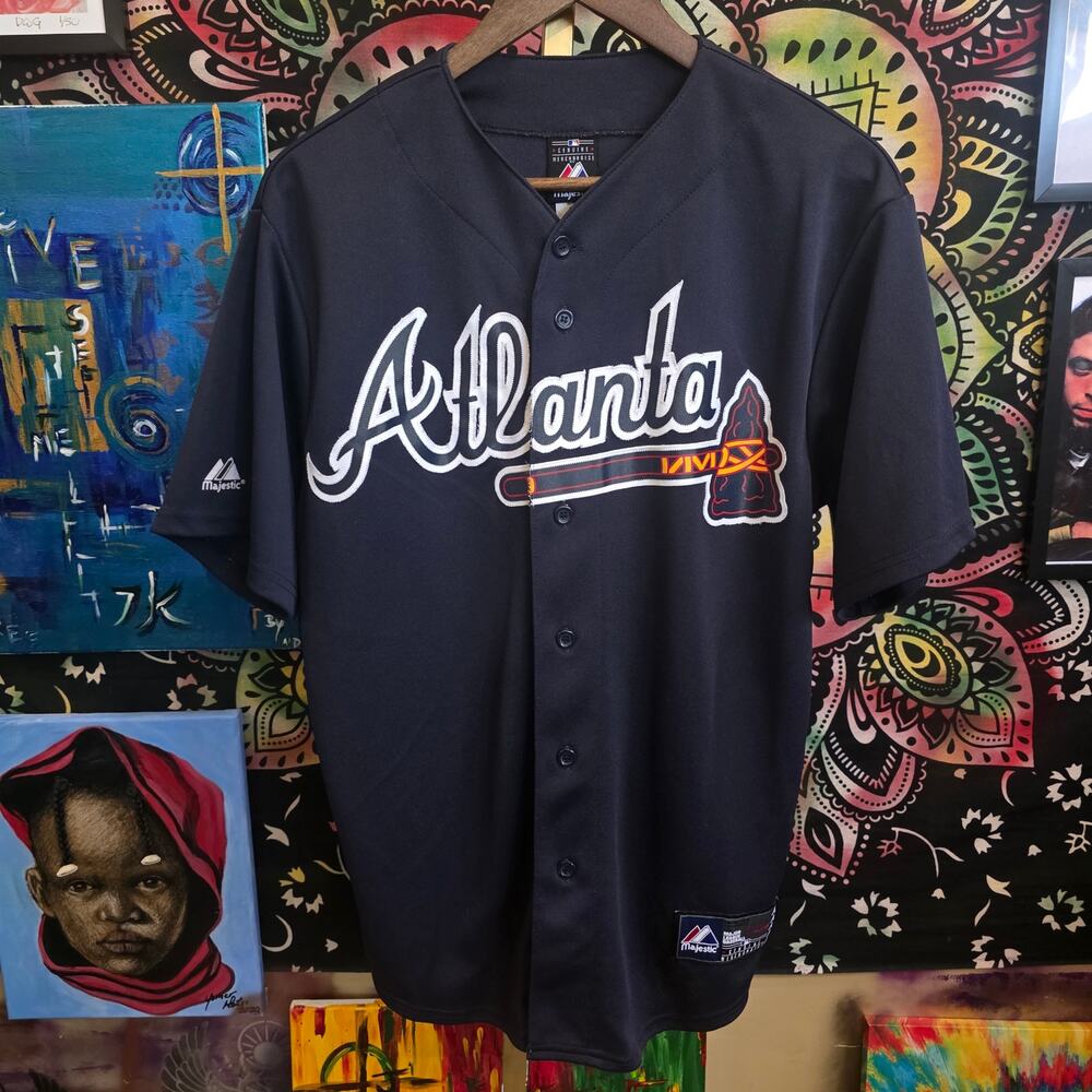 Vintage Y2K/90 Majestic MLB Atlanta Braves Chipper Jones Number 10 Navy Jersey M